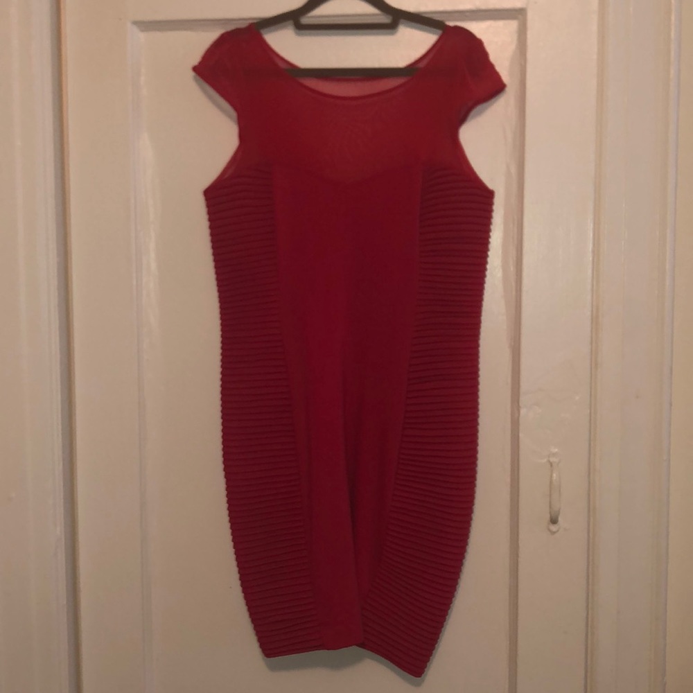 XOXO pink sheer panel sheath dress